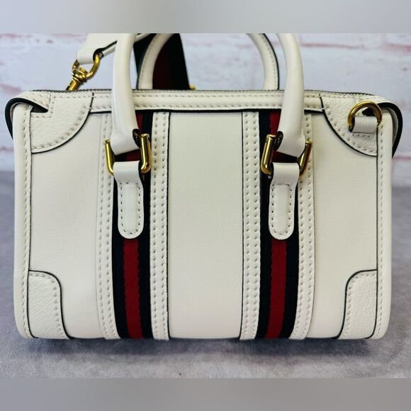 Gucci Web Mini Bowling Leather Bag 715771 White - Picture 3 of 13